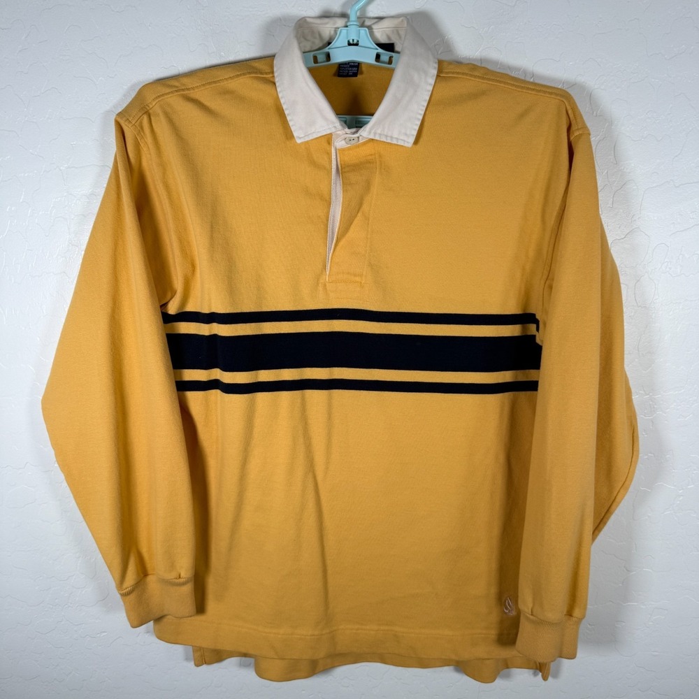 Vintage Nautica Rugby Polo Shirt Mens Large Yellow Blue Striped Long Sleeve
